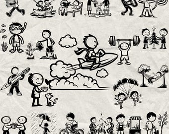 200 Stick Figures Bundle Svg, Dxf, Eps, Ai, Pdf, Jpg, Png Stick People Grayscale Burn Image Cut Vector Cnc Wood Cut Cricut Stick Silhouette