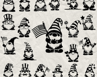 110 Amerikanischer Vaterländischer Gnom Bundle SVG, Dxf, Eps, Ai, Pdf, Jpg, Png Graustufen Brennen Bild Vektor Cnc Schnitt Cricut USA Flagge 4. Juli Silhouette