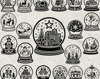 270 Christmas Globe Bundle Svg, Dxf, Eps, Ai, Pdf, Jpg, Png Grayscale Burn Image Cut Vector Cnc Wood Cut Cricut Snow Globe Silhouette Winter