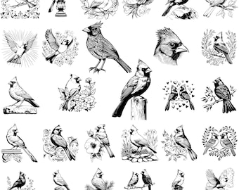 136 Cardinal Bird Laser Svg, Dxf, Eps, Ai, Pdf, Jpg, Png Grayscale Burn Bird Image Cut Vector Cnc Wood Cut Cricut Silhouette