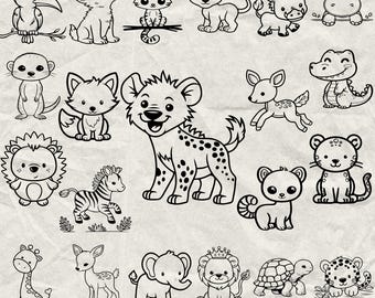 100 Safari Baby Tiere Bundle SVG, Dxf, Eps, Ai, Pdf, Jpg, Png Umriss Brennen Bild Schnitt Vektor Cnc Schnitt Cricut Waldtier Silhouette