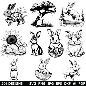 206 Rabbit Svg, Dxf, Eps, Ai, Pdf, Jpg, Png Easter Bunny Grayscale Burn Image Cut Vector Easter Rabbit Cnc Wood Cut File Cricut Silhouette