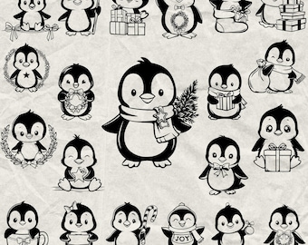 300 Penguin Bundle Svg, Dxf, Eps, Ai, Pdf, Jpg, Png Winter Grayscale Burn Image Cut Vector Cnc Wood Cut File Cricut Christmas Silhouette