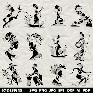 90+ African Woman Bundle Svg, Dxf, Eps, Ai, Pdf, Jpg, Png Afro Girl Grayscale Burn Image Cut Vector Wood Cut Cricut African Woman Silhouette