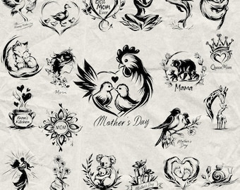 140+ Mother's Day Bundle Svg, Dxf, Eps, Ai, Pdf, Jpg, Png Mom Cut File, Grayscale Burn Image Cut Vector Cnc Wood Cut Cricut Mom Silhouette