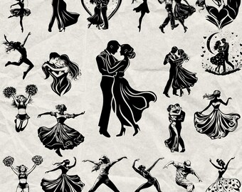 49 Dance Bundle Svg, Dxf, Eps, Ai, Pdf, Jpg, Png Dancers Grayscale Burn Image Cut Vector Cnc Wood Cut File Cricut Dance Silhouette