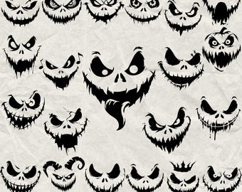 Pakiet 220 dyniowych twarzy Svg, DXF, Eps, Ai, PDF, Jpg, PNG Grayscale Burn Image Cut CNC Wood Cut Cricut Halloween Pumpkin Faces Silhouette