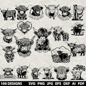 Más de 100 vacas de las Tierras Altas (SVG, DXF, EPS, AI, PDF, JPG, PNG)