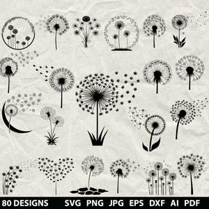 80+ Dandelion Bundle Laser Svg, Dxf, Eps, Ai, Pdf, Jpg, Png Wildflowers Grayscale Burn Image Cut Vector Cnc Wood Cut Dandelion Silhouette