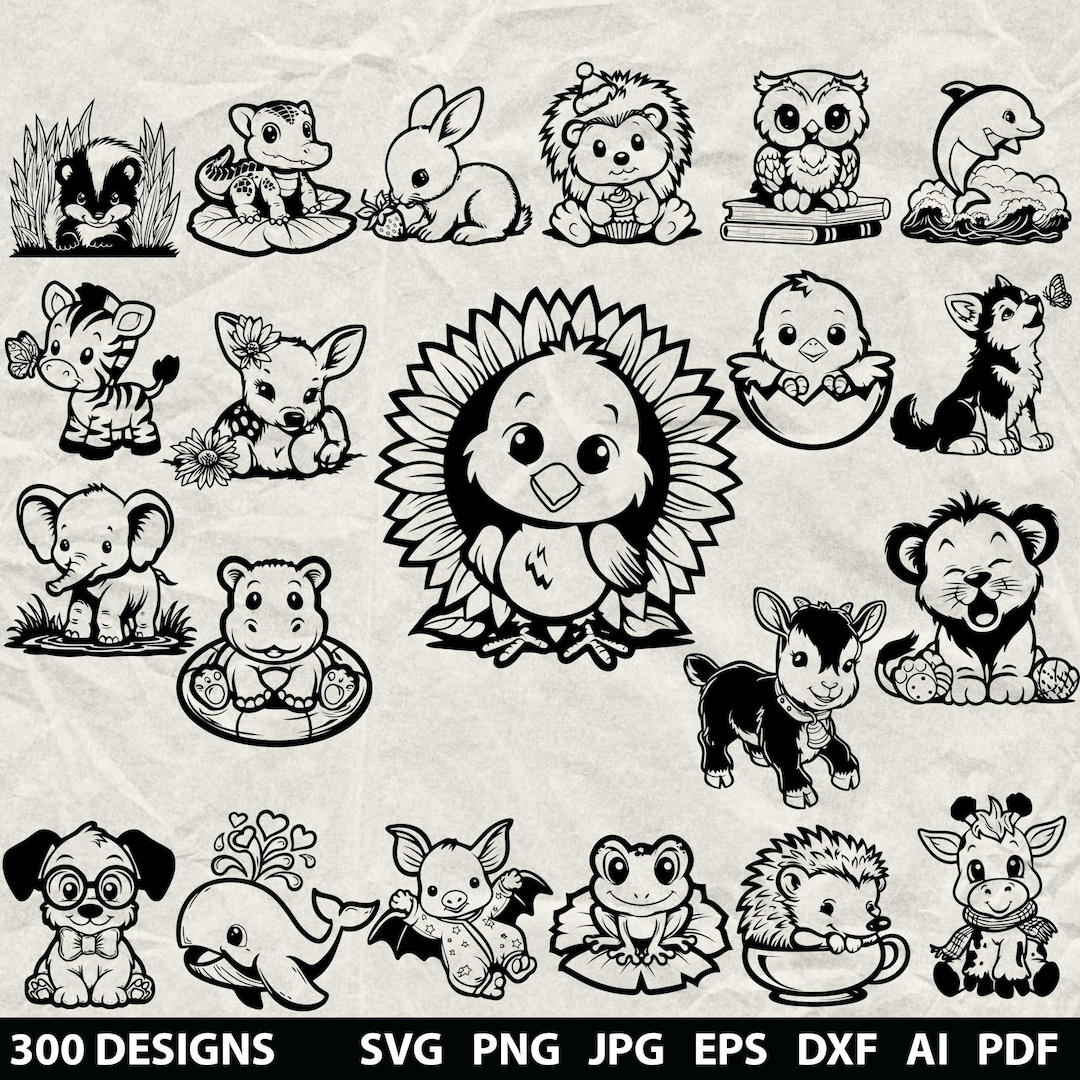 300 Baby Animal Bundle Svg, Dxf, Eps, Ai, Pdf, Jpg, Png Grayscale Burn ...