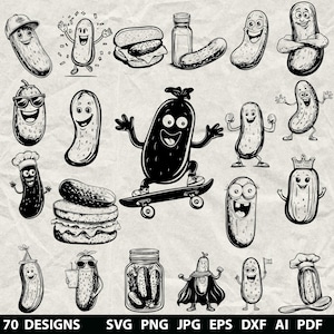 70+ Pickles Bundle Svg, Dxf, Eps, Ai, Pdf, Jpg, Png Funny Vegetables Grayscale Burn Image Cut Vector Cnc Wood Cut Cricut Pickles Silhouette