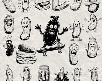 70+ Pickles Bundle Svg, Dxf, Eps, Ai, Pdf, Jpg, Png Funny Vegetables Grayscale Burn Image Cut Vector Cnc Wood Cut Cricut Pickles Silhouette