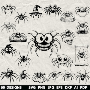 60+ Spider Bundle Svg, Dxf, Eps, Ai, Pdf, Jpg, Png Tarantula Grayscale Burn Image Cut Vector Cnc Wood Cut Arachnid Cricut Spider Silhouette