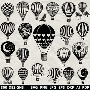 300 Hot Air Balloon Bundle Svg, Dxf, Eps, Ai, Pdf, Jpg, Png Balloon Grayscale Burn Image Vector Wood Cut Cricut Travel Balloon Silhouette