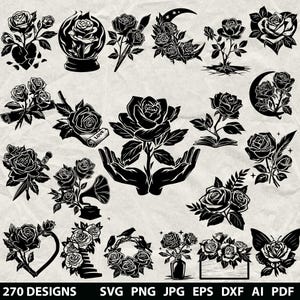 270+ Rose Bundle Svg, Dxf, Eps, Ai, Pdf, Jpg, Png Rose Flower Grayscale Burn Image Cut Vector Cnc Wood Cut File Cricut Roses Silhouette