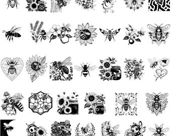 34 Bee Bundle Laser Bumble Bee Svg, Dxf, Eps, Ai, Pdf, Jpg, Png Grayscale Burn Honey Bee Image Queen Bee Cut Vector Cnc Wood Cut Cricut File