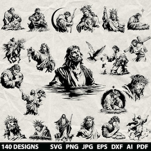 140 Jesus Bundle Svg, Dxf, Eps, Ai, Pdf, Jpg, Png Jesus Christ Grayscale Burn Image Cut Vector Cnc Wood Christian Cricut Jesus Silhouette