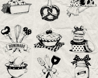 90+ pacchetti di prodotti da forno vintage in formato SVG, DXF, EPS, AI, PDF, Jpg, PNG, immagini in scala di grigi, file di taglio CNC in legno, vettoriale, silhouette da cucina, Cricut