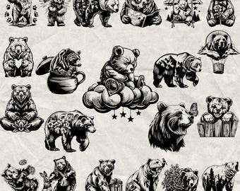 290+ Bear Bundle Svg, Dxf, Eps, Ai, Pdf, Jpg, Png Bear Grayscale Burn Image Cut Vector Cnc Wood Cut Cricut Bear Silhouette Woodland Animals