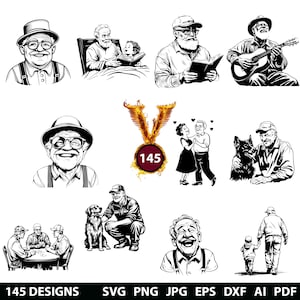 145 Grandpa Bundle Svg, Dxf, Eps, Ai, Pdf, Jpg, Png Grandfather Grayscale Burn Image Cut Vector Cnc Wood Cut File Cricut Grandpa Silhouette