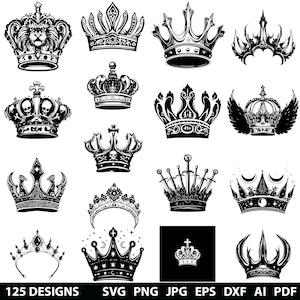 125 Crown Laser Svg, Dxf, Eps, Ai, Pdf, Jpg, Png Queen Crown Grayscale Burn Image Cut King Crown Vector Cnc Wood Cut Tiara Cricut Silhouette