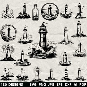 130+ Lighthouse Bundle Svg, Dxf, Eps, Ai, Pdf, Jpg, Png Grayscale Burn Image Cut Vector Cnc Wood Cut File Cricut Lighthouse Silhouette