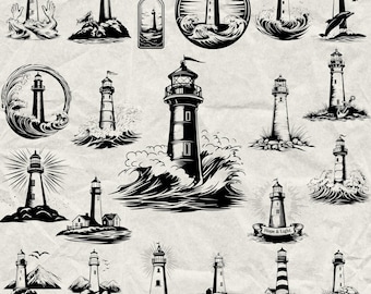 130+ Lighthouse Bundle Svg, Dxf, Eps, Ai, Pdf, Jpg, Png Grayscale Burn Image Cut Vector Cnc Wood Cut File Cricut Lighthouse Silhouette