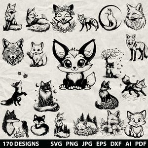 170 Fuchs Bundle SVG, Dxf, Eps, Ai, Pdf, Jpg, Png Waldtier Graustufen Brennen Bild Geschnitten Wald Vektor Cnc Holzschnitt Cricut Fuchs Silhouette