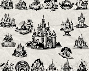 130+ Castle Bundle Svg, Dxf, Eps, Ai, Pdf, Jpg, Png Princess Kingdom Grayscale Burn Image Cut Vector Cnc Wood Cut Cricut Castle Silhouette