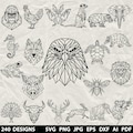 240 Geometric Animals Bundle Svg, Dxf, Eps, Ai, Pdf, Jpg, Png Grayscale Burn Image Cut Vector Cnc Wood Cut Cricut Animals Silhouette product logo