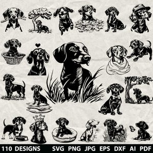 118 Dachshund Bundle Svg, Dxf, Eps, Ai, Pdf, Jpg, Png Dachshund Dog Grayscale Burn Image Cut Vector Cnc Wood Cut Cricut Dachshund Silhouette