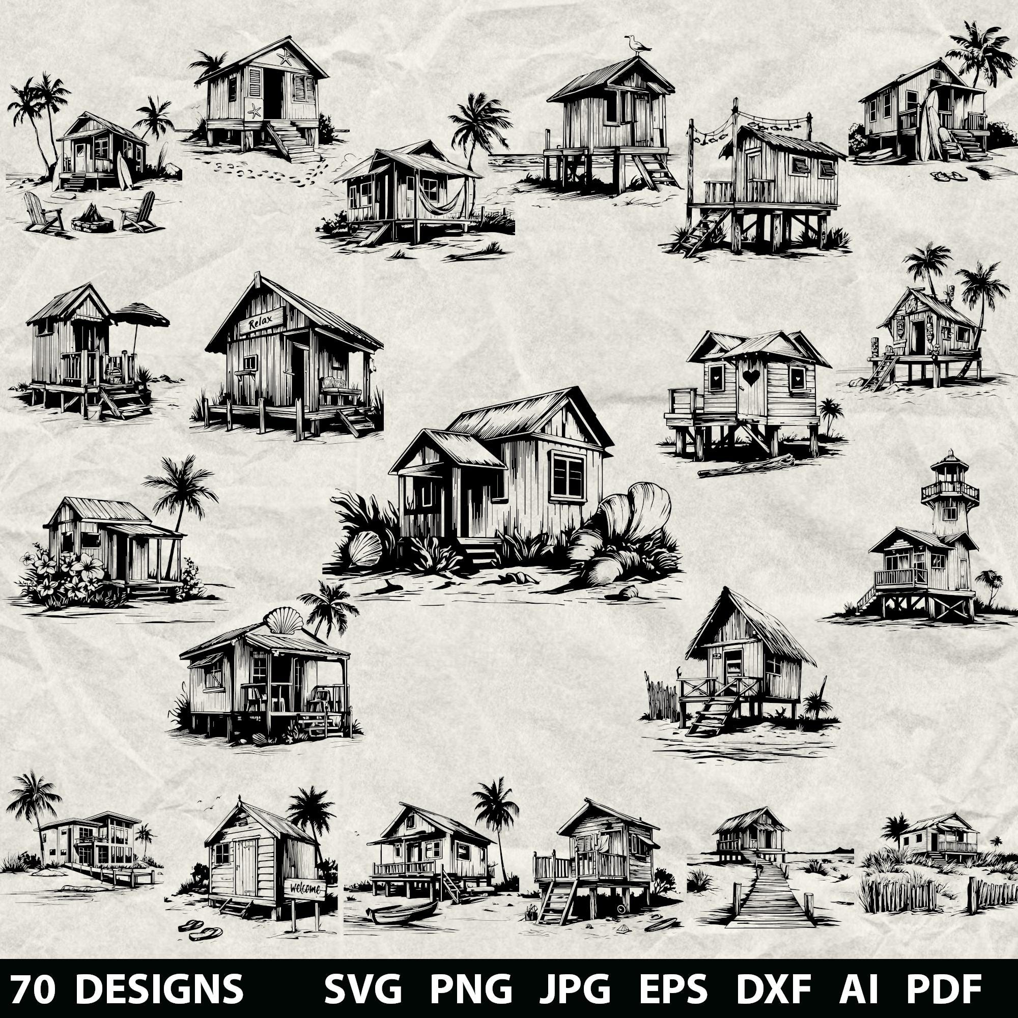 70+ Beach House Bundle Svg, Dxf, Eps, Ai, Pdf, Jpg, Png Beach Grayscale ...