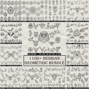 Más de 1100 imágenes geométricas MEGA Bundle en formatos SVG, DXF, EPS, AI, PDF, JPG y PNG. Imágenes en escala de grises, imágenes quemadas, vectores para corte CNC, contornos para corte de madera, Cricut y siluetas de arte lineal.