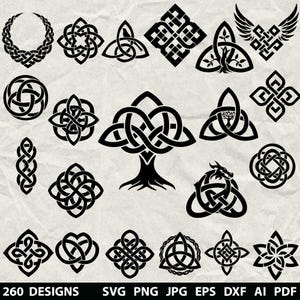 260+ Celtic Knot Bundle Svg, Dxf, Eps, Ai, Pdf, Jpg, Png Knots Clovers Grayscale Burn Image Cut Vector Cnc Wood Cut Cricut Celtic Silhouette
