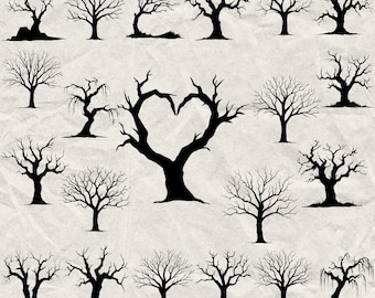 Lot de 150 arbres nus Svg, Dxf, Eps, Ai, Pdf, Jpg, Png en niveaux de gris gravure image vectorielle cnc découpée sur bois Cricut silhouette sans feuilles arbre rustique