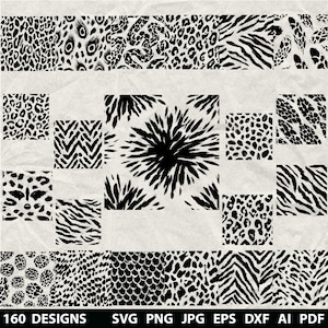 160+ Animal Print Bundle Svg, Dxf, Eps, Ai, Pdf, Jpg, Png Grayscale Burn Image Cut Vector Cnc Wood Cut Cricut Leopard Print Cow Silhouette
