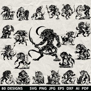 80 Werewolf Bundle Svg, Dxf, Eps, Ai, Pdf, Jpg, Png Wolf Grayscale Burn Image Cut Vector Cnc Wood Cut Cricut Fantasy Werewolf Silhouette