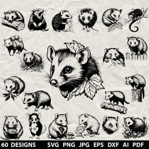60+ Opossum Bundle Svg, Dxf, Eps, Ai, Pdf, Jpg, Png Opossum Grayscale Burn Image Cut Vector Cnc Wood Cut File Cricut Opossum Silhouette