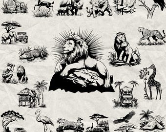 100+ Safari Bundle Svg, Dxf, Eps, Ai, Pdf, Jpg, Png Jungle Safari Grayscale Burn Image Cut Vector Cnc Wood Cut Files Cricut Safari Animals