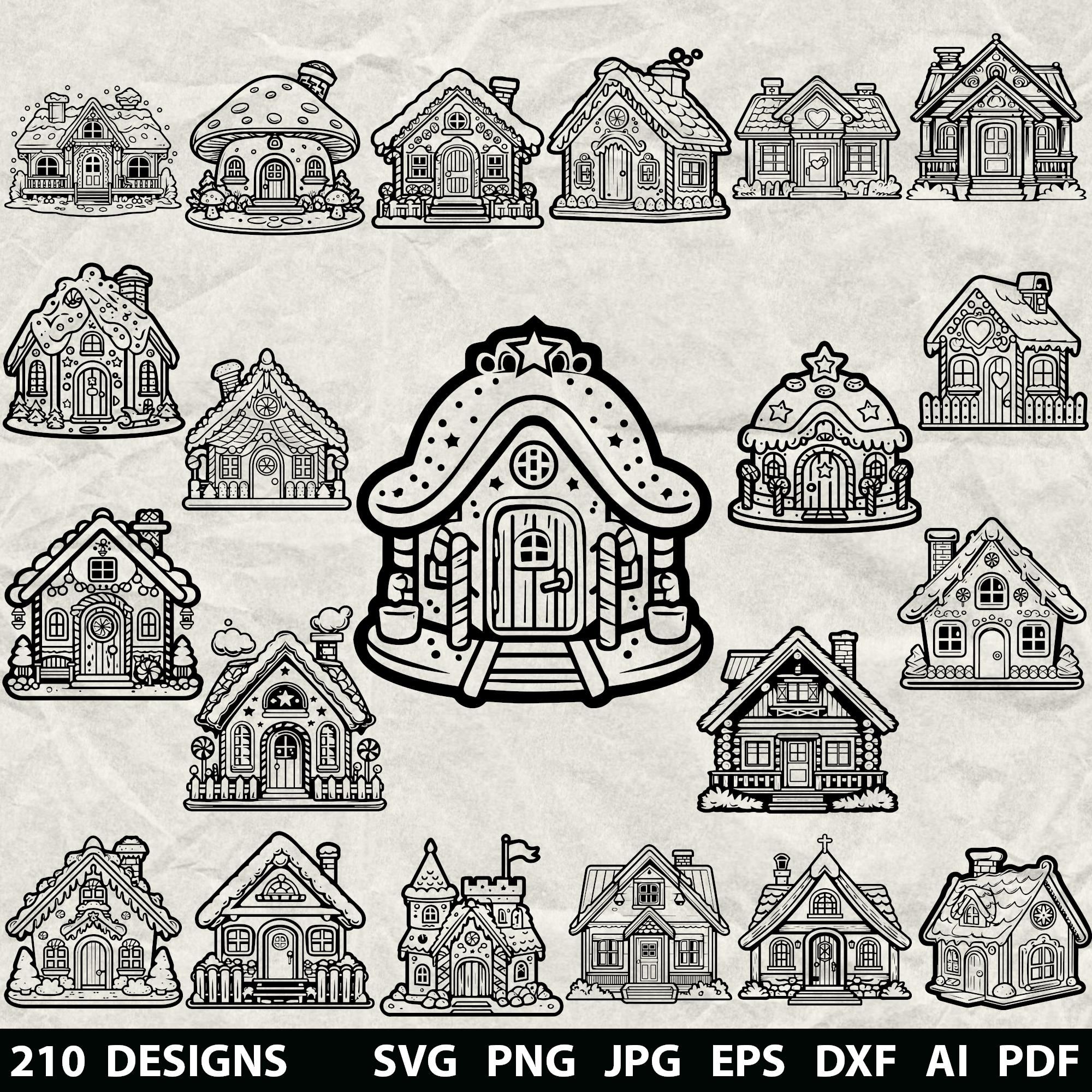 210 Gingerbread House Bundle Svg, Dxf, Eps, Ai, Pdf, Jpg, Png Grayscale ...