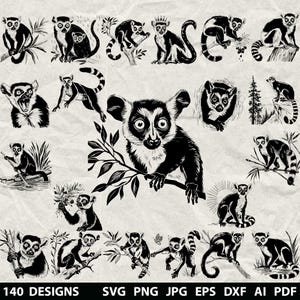140+ Lemur Bundle Svg, Dxf, Eps, Ai, Pdf, Jpg, Png Animal Primate Grayscale Burn Image Cut Cnc Wood Cricut Lemur Silhouette Squirrel Monkey
