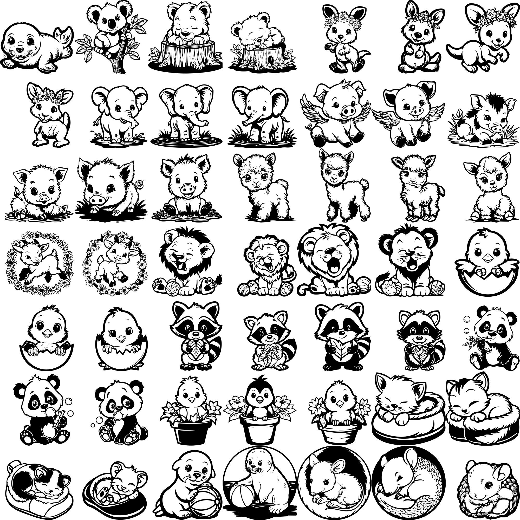 300 Baby Animal Bundle Svg, Dxf, Eps, Ai, Pdf, Jpg, Png Grayscale Burn ...