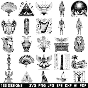 130 Egyptian Svg, Dxf, Eps, Ai, Pdf, Jpg, Png Egyptian Symbol Grayscale Burn Image Cut Cleopatra Vector Cnc Wood Cut Eye of Horus Silhouette