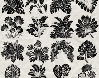 340 Tropical Leaves Svg, Dxf, Eps, Ai, Pdf, Jpg, Png Plants Grayscale Burn Image Cut Vector Cnc Wood Cut Monstera Cricut Leaf Silhouette