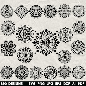 390+ Mandala Bundle SVG, Dxf, Eps, Ai, Pdf, Jpg, Png Geometrisches Design Graustufen Brennen Bild Geschnitten Vektor Cnc Holzschnitt Cricut Mandala Silhouette