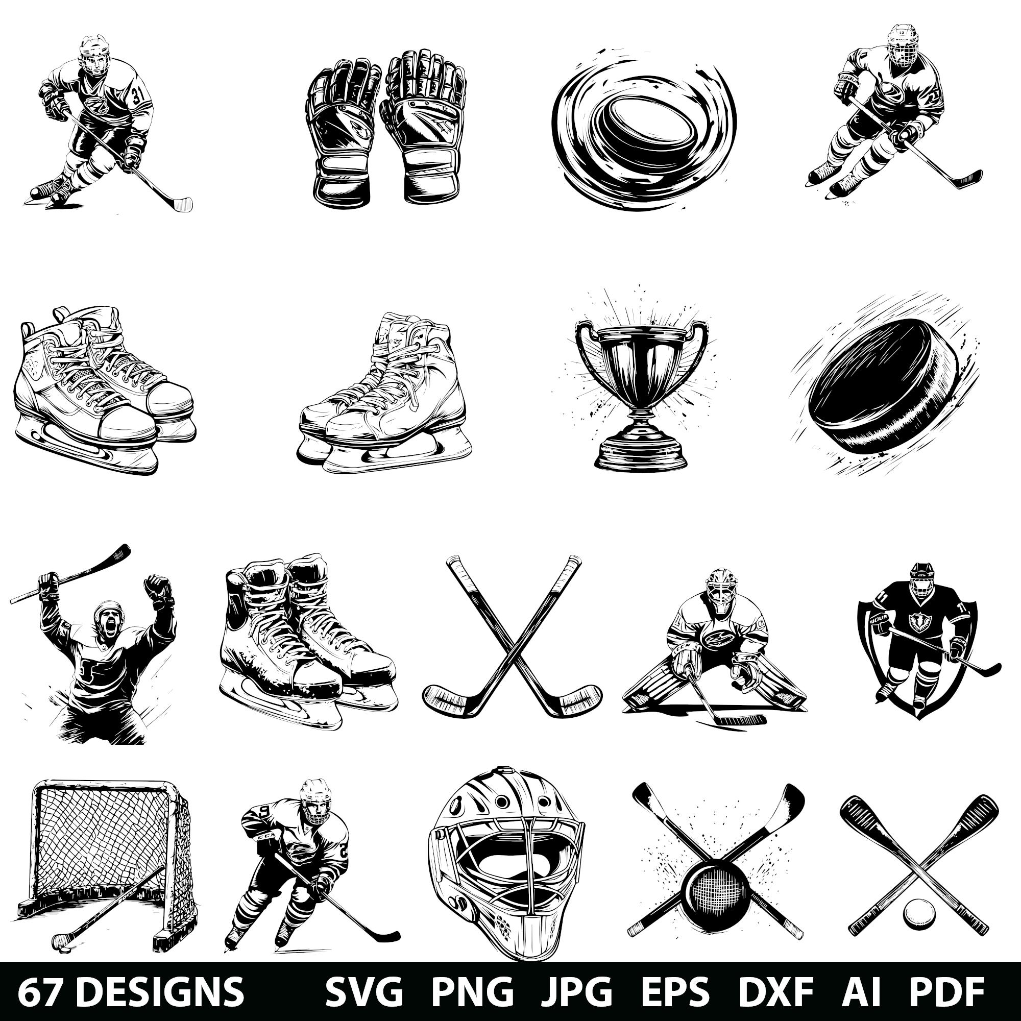 67 Hokey Bundle Svg, Dxf, Eps, Ai, Pdf, Jpg, Png Ice Hokey Grayscale Burn Image Cut Stick Vector Cnc Wood Cut File Cricut Sport Silhouette