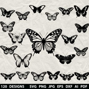 120 Butterflies Bundle Svg, Dxf, Eps, Ai, Pdf, Jpg, Png Butterfly Grayscale Burn Image Cut Vector Cnc Wood Cut Cricut Butterfly Silhouette