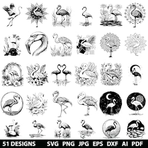 51 Flamingo Bundle Laser Svg, Dxf, Eps, Ai, Pdf, Jpg, Png Flamingo Designs Grayscale Burn Image Cut Vector Cnc Wood Cut Cricut Silhouette