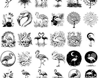 51 Flamingo Bundle Laser Svg, Dxf, Eps, Ai, Pdf, Jpg, Png Flamingo Designs Grayscale Burn Image Cut Vector Cnc Wood Cut Cricut Silhouette