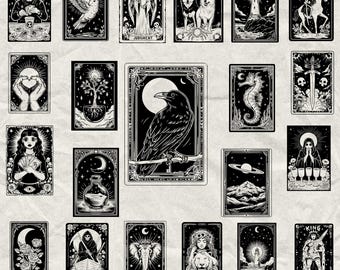 190 Tarot Cards Bundle Svg, Dxf, Eps, Ai, Pdf, Jpg, Png Halloween Grayscale Burn Image Cut Vector Wood Cut Cricut Spooky Gothic Silhouette